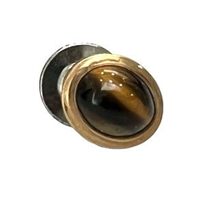 VINTAGE DOLAN BULLOCK TIGER'S EYE OVAL TIE TACK SET IN DB 14/20 GOLD